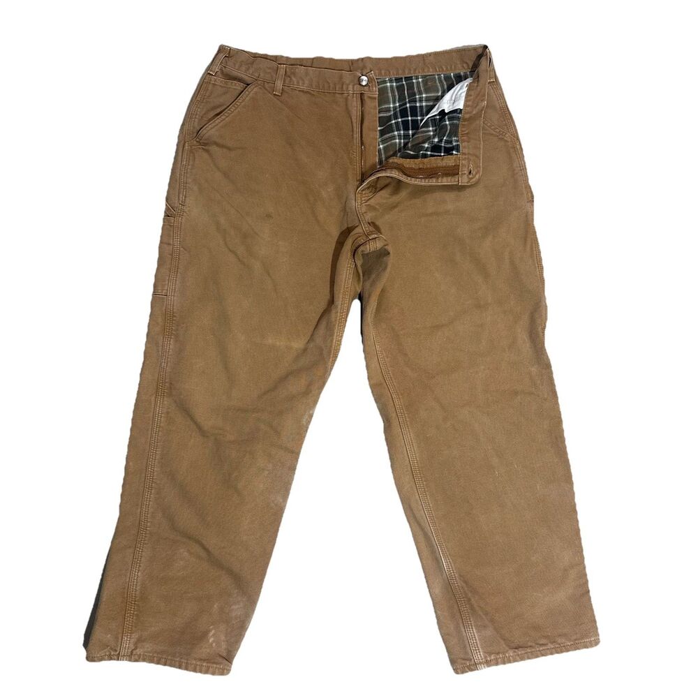 Carhartt Bown Flannel Lined Cargo Pants Mens 42 x30 Canvas Carpenter Workwear